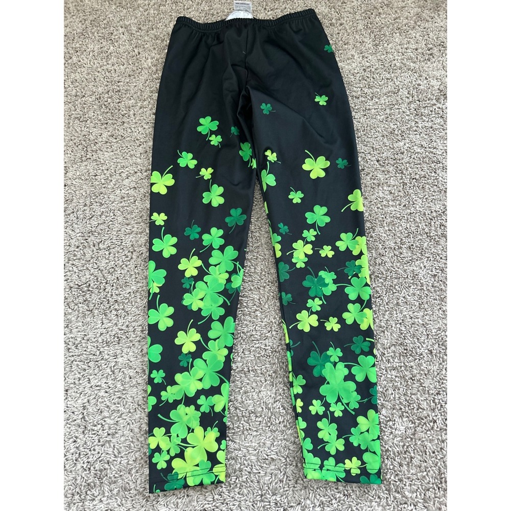 CowCow Womens XL St Patricks Day Shamrock Clover Print Leggings Black Holiday